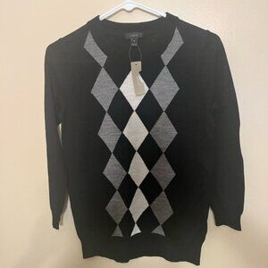 J. Crew Black Argyle Sweater Sz XS NWT